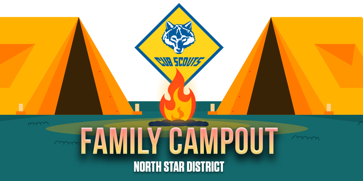 Fall family campout image with two tents and a campfire